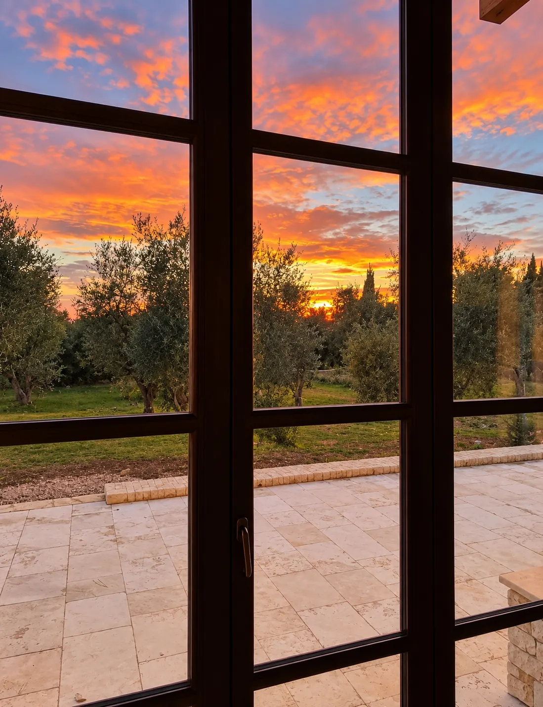 Tramonto pugliese visto dalle vetrate della villa